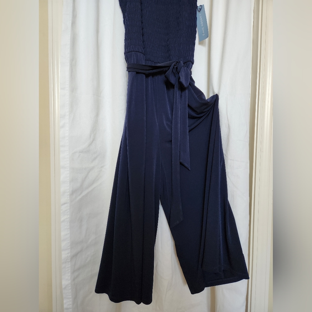 LONDON TIMES Navy Blue Sleeveless Jumpsuit